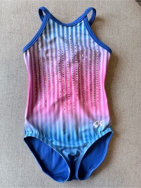 GK Eclipse Tank Leotard with Blue & Pink Ombre Stripes & Sparkles